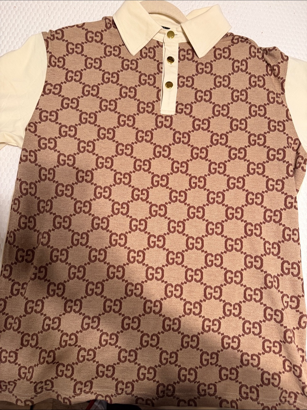 Gucci Beige and Brown GG Jacquard Polo Shirt. Brand new with tags.